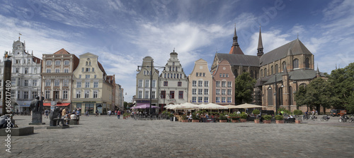 City of Rostock Germany. Market place with historic buildings and church. Hanseatic city. Meckelenburg Vorpommern Baltic Sea