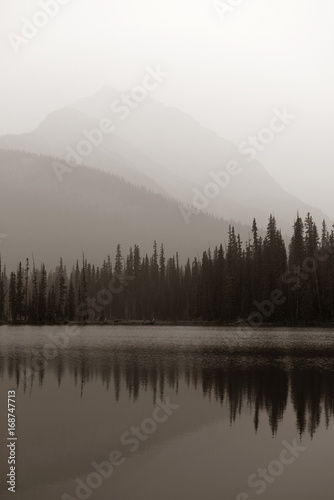 Foggy mountain lake