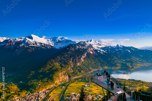 Aerial view of Interlaken and Swiss Alps from Harder Kulm view point