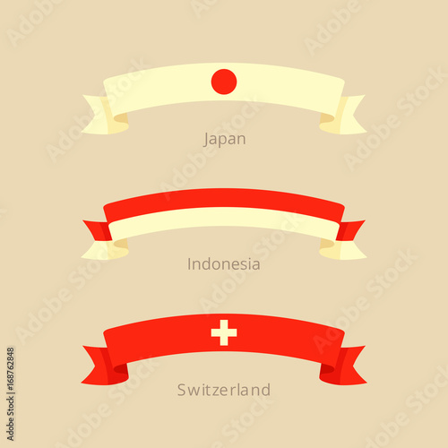 Ribbon with flag of Japan, Indonesia and Switzerland.