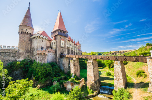 Corvin Castle, Hunedoara, Transylvania, Romania. Hunyad Castle was laid out in 1446. Castelul Huniazilor in romanian.