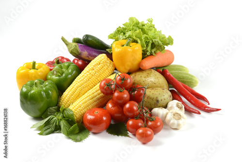 Fresh raw vegetables for healthy isolated on white background.(clean eating dieting and healthy organic food concept)