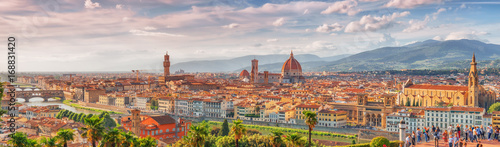 Beautiful landscape above, panorama on historical view of the Florence from Piazzale Michelangelo point .Italy.