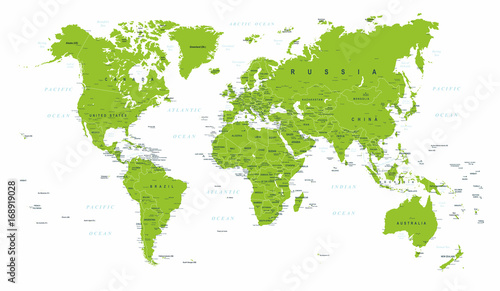 World Map Political Green Vector