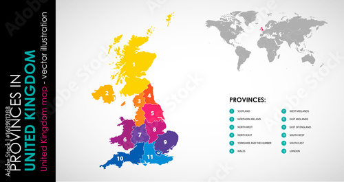 Wektorowa mapa Zjednoczone Królestwo i prowincje KOLOR