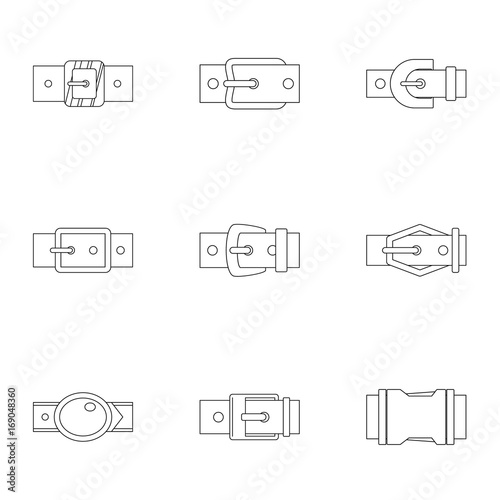 Metal belt buckle icon set, outline style