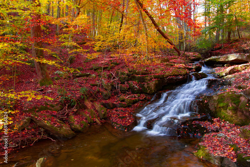 beautiful little waterfall in Autumn with vibrate colors on the Gunpowder river maryland