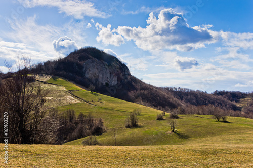 Meadows and hills, Homolje mountains landscape on a sunny day in early spring, east Serbia