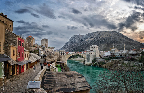 Historical Mostar Bridge (Stari Most) in city of Mostar, Bosnia and Hercegovina.