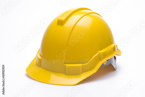 Yellow safety helmet isolated on white background.