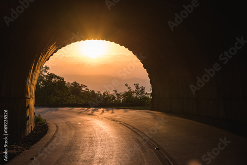 Sunrise through tunnel on the Blue Ridge Parkway, North Carolina