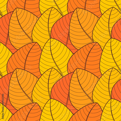 Autumn vector seamless pattern with red, yellow and orange leaves. Cute vector backgrounds in warm retro colors. Can be used for wallpaper, pattern fills, surface textures