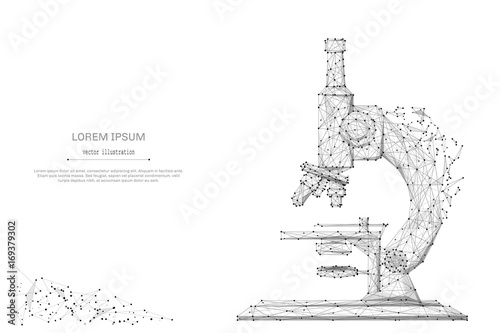 Abstract mash line and point microscope on background with an inscription. Starry sky or space, consisting of stars and the universe. Vector education and science illustration