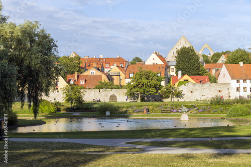 A park called Almedalen in the city Visby