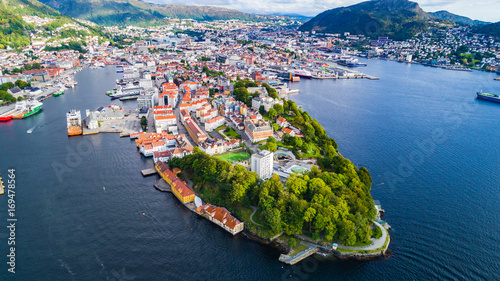 Bergen old town aerial view. Bergen, Norway.