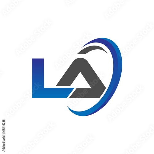 vector initial logo letters la with circle swoosh blue gray