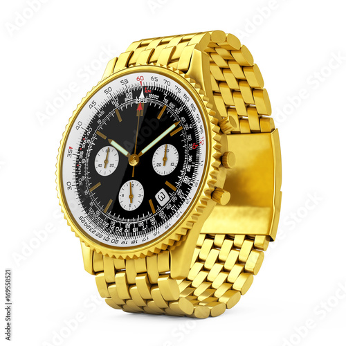 Luxury Classic Analog Men's Wrist Golden Watch. 3d Rendering