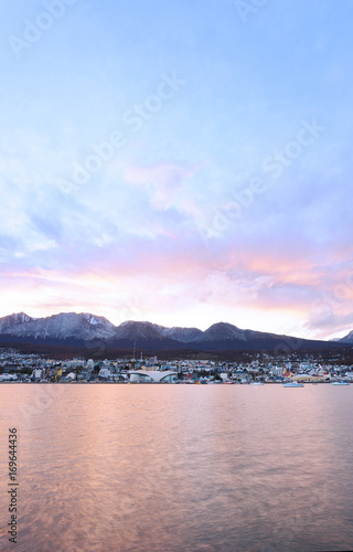 City of Ushuaia at the sunset.