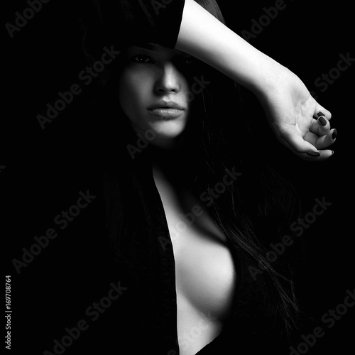 erotic beautiful woman in dark