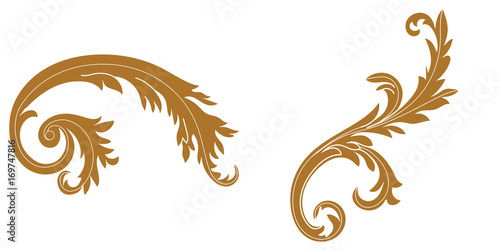 Set of golden vintage baroque ornament, corner. Retro pattern antique style acanthus. Decorative design element filigree calligraphy vector. - stock vector