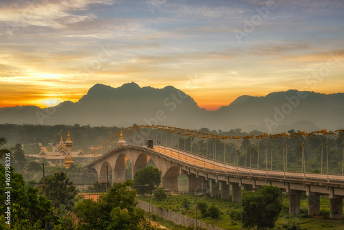 Morning light of 3rd thai-lao friendship bridge at nakhon phanom ,thailand