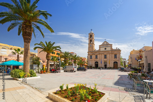 Square at Orthodox Cathedral in the old town of Chania on Crete, Greece