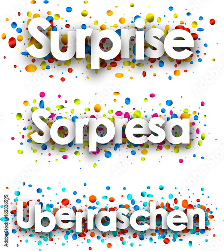 Surprise banner with colorful confetti.