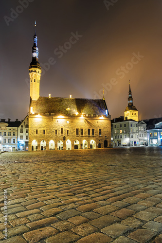 Night view of the Town Hall in Tallinn, Estonia