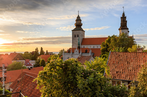 Summer sunset over Visby Old Town, Gotland, Sweden