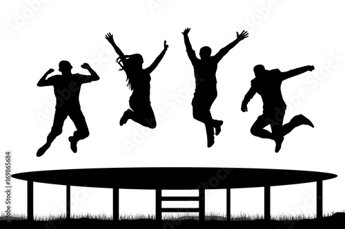 People jumping trampoline silhouette