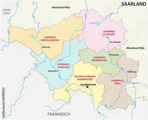 administrative and political map of the state of Saarland