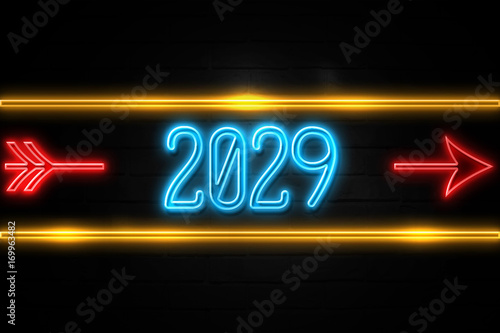 2029 - fluorescent Neon Sign on brickwall Front view