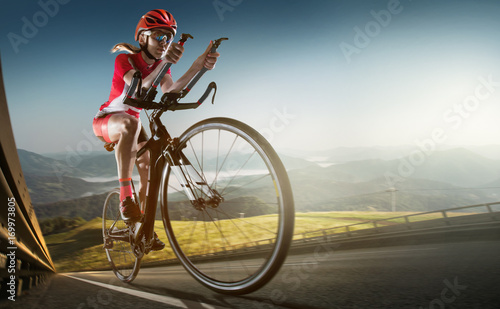Sport background. Road cyclist. Crop.