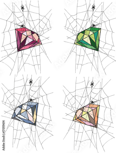 A spider weaves from a spider's web a precious stone 