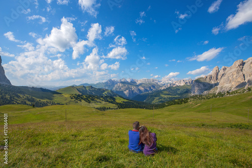 Couple looking at a mountain panorama