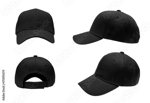 blank black baseball hat 4 view on white background