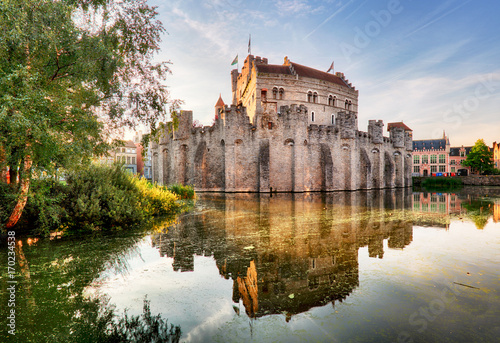 Castle Gravensteen in Gent at sunrise