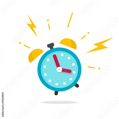 Alarm ringing icon vector illustration, flat carton alarm clock bells sound isolated on white