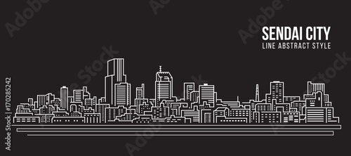 Cityscape Building Line art Vector Illustration design - Sendai city