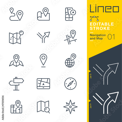 Lineo Editable Stroke - Navigation and Map line icons Vector Icons - Adjust stroke weight - Expand to any size - Change to any colour