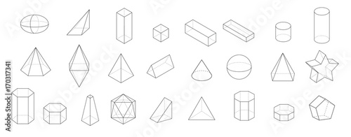 set of Basic 3d geometric shapes. Geometric solids vector illustration isolated on a white background. 