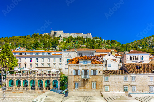 Old town Hvar Croatia. / Scenic colorful view at medieval famous town Hvar in Croatia, Europe.