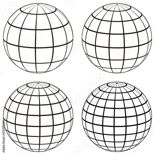 Set 3D ball globe model of the earth sphere with a coordinate grid,