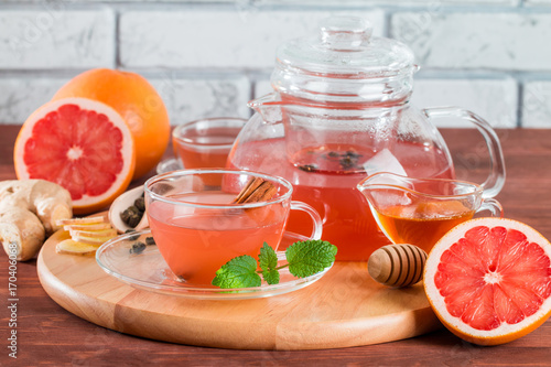 Grapefruit herbal tea with ginger and honey