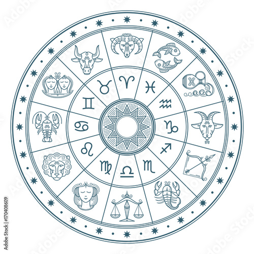 Astrology horoscope circle with zodiac signs vector background