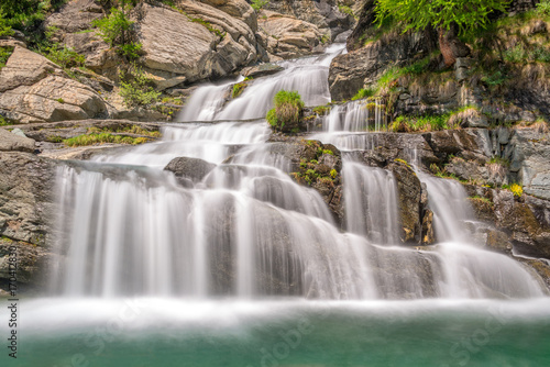Lillaz waterfalls near Cogne, Gran Paradiso national park, Aosta Valley in the Alps, Italy