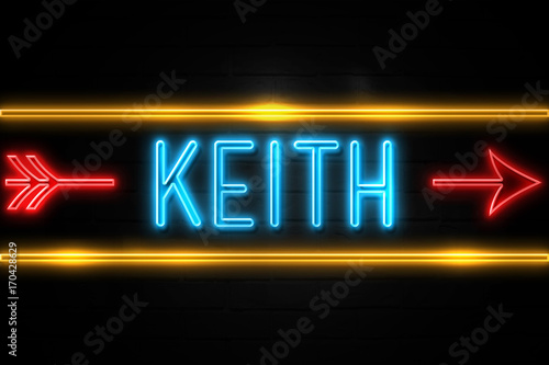 Keith - fluorescent Neon Sign on brickwall Front view