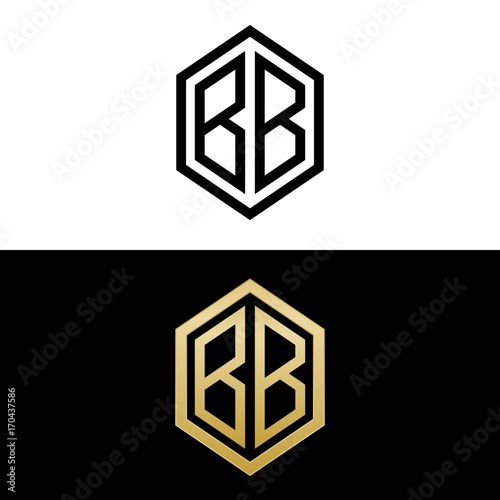 initial letters logo bb black and gold monogram hexagon shape vector