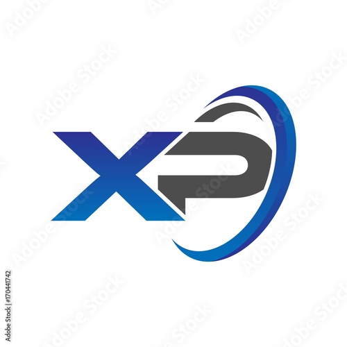 vector initial logo letters xp with circle swoosh blue gray