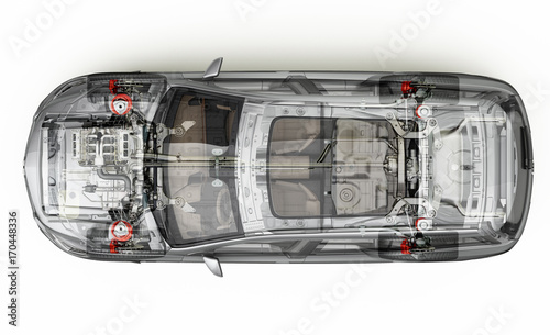 Suv detailed cutaway 3D rendering. Top view.